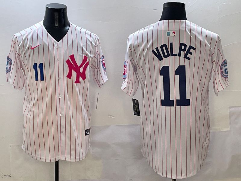 Men New York Yankees #11 Volpe White Stripe Jointly Name Nike 2025 MLB Jersey style 4
